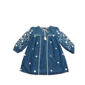 NEW BLU & BLUE girl's adila embroidered dress in navy